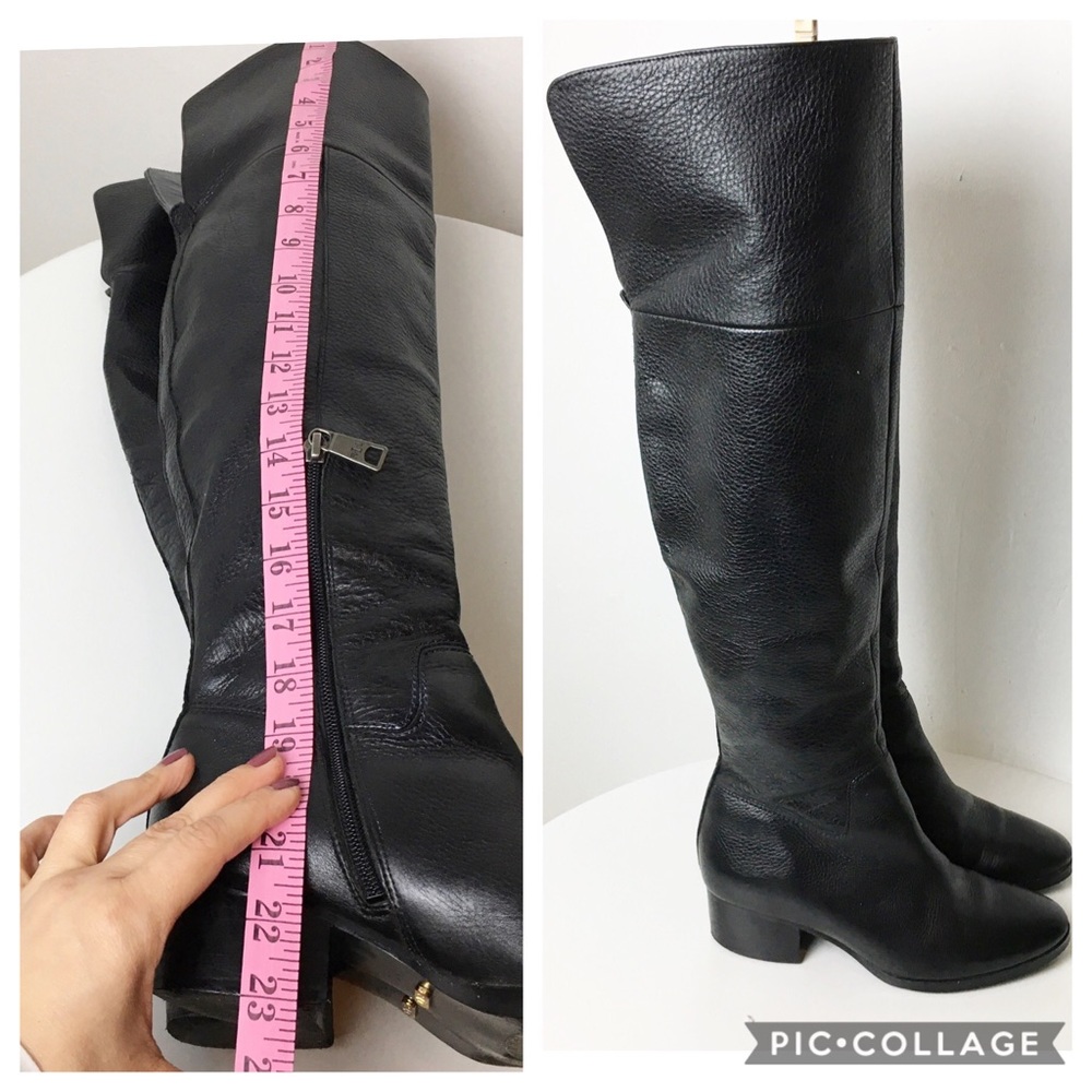 Ralph Lauren knee high black pebble leather boots